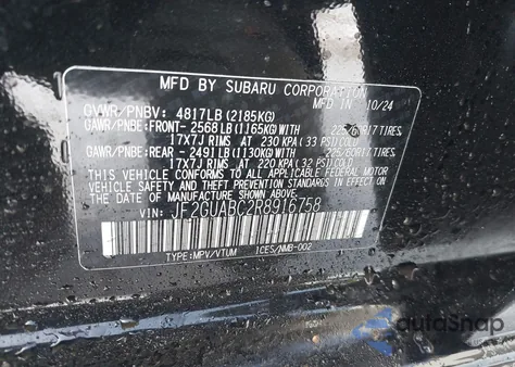 2024 Subaru Crosstrek из США, поврежденный, VIN JF2GUABC2R8916758